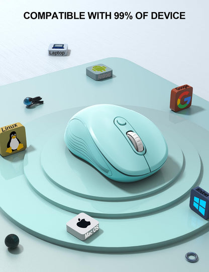 Trueque Wireless Mouse for Laptop, Ergonomic 6-Button Mouse, Mint Green