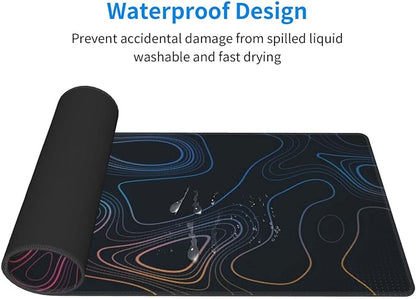 Topographic Contour Map XL Mouse Pad 31.5 x 11.8 Inch Gaming Mousepad Extended Large Mousepad with Nonslip Rubber Base Stitched Edges Laptop Desk Pad Home Office Supplies