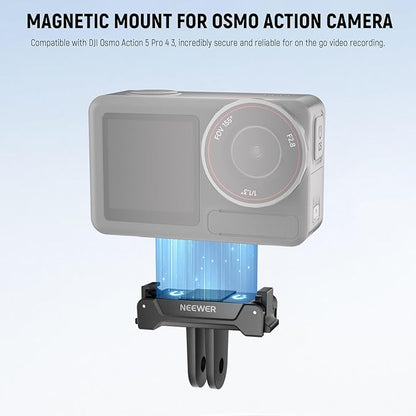 NEEWER Magnetic Mount Adapter Compatible with DJI Osmo Action 5 Pro 4 3, Quick Release Mount Base with Two Prong Connector for Tripods, Selfie Sticks, Vlogging Accessories, GP-73