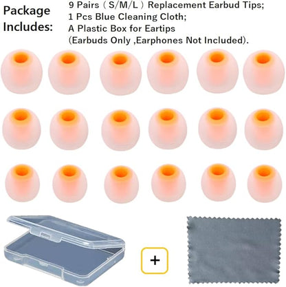Earbuds Replacement Tips Silicone Earbud Tips Ear Gels Fit for Inner Hole from 3.8mm - 5.1mm Earphones 9 Pairs S/M/L Clear Orange