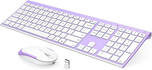 Vssoplor Wireless Keyboard and Mouse, Rechargeable Ultra Slim, Lavender
