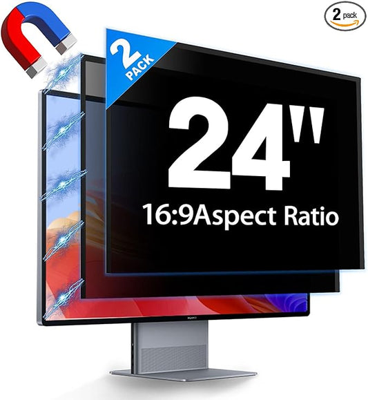 2 Pack Hidden Design Magnetic Computer Privacy Screen 24 inch, Removable Screen Filter for Frameless Monitor 16:9 Widescreen, Anti Blue Light Privacy Shield, Anti-Glare Protector