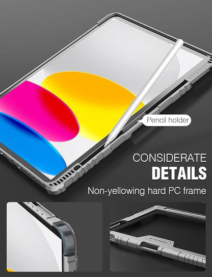 Nillkin for iPad A16 11th 10th Generation Case with Keyboard, Slide Camera Cover, Backlit Detachable Wireless Keyboard with Pencil Holder and Multi-Touch Trackpad for iPad (A16) 11th/10th Gen - Grey