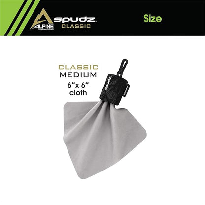SPUDZ Classic Microfiber Lens Cleaner – Clip-On Pouch, Washable – for Binoculars, Scopes, Glasses, Screens | Stealth Shadow, 6 x 6 Inch (3-Pack)