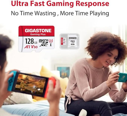 GIGASTONE 128GB Micro SD Card with USB Type C Card Reader, Gaming Plus, MicroSDXC Memory Card for Nintendo-Switch 1, 4K Video Recording, UHS-I A1 U3 V30 C10, up to 100MB/s, with Adapter