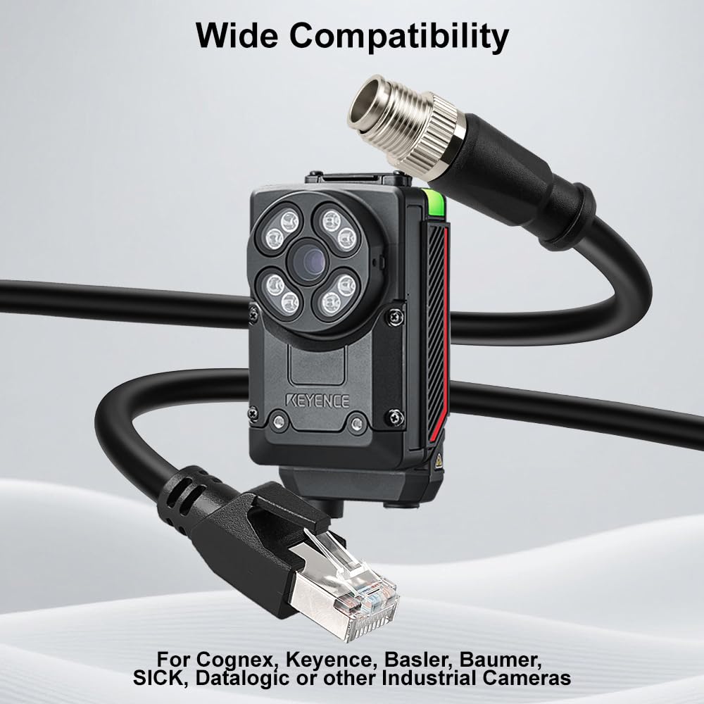 Alvin's Cables M12 8 Pin Male to RJ45 Shielded Ethernet Cable X Coded 8 Position Cat6a Cable for Cognex Industrial Camera 3.2ft/1M