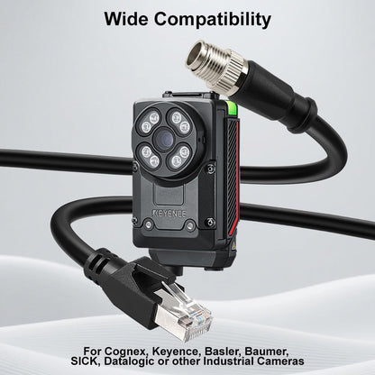 Alvin's Cables M12 8 Pin Male to RJ45 Shielded Ethernet Cable X Coded 8 Position Cat6a Cable for Cognex Industrial Camera 3.2ft/1M