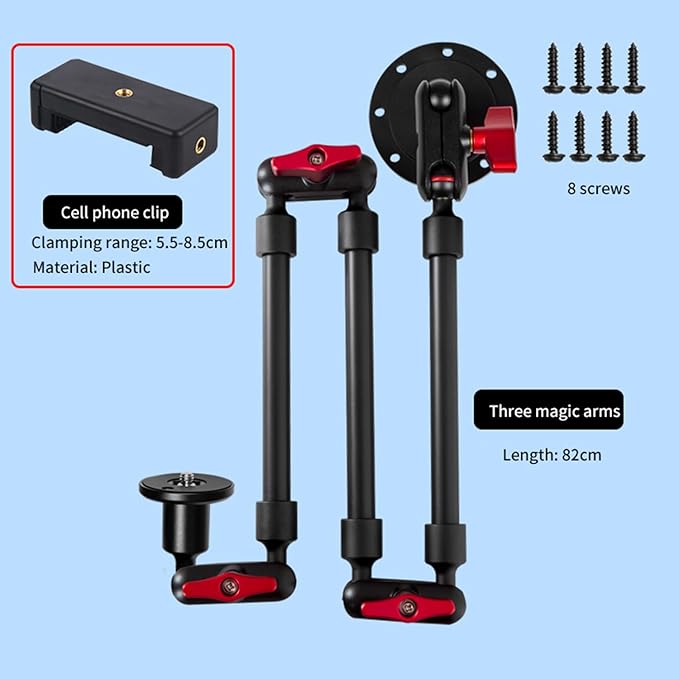 Adjustable Mobile Phone Holder for Desk, Wall Mount and Ceiling Mount Bracket for Phone and Other Smartphones (Metal Base+82cm arms+Phone Clip)
