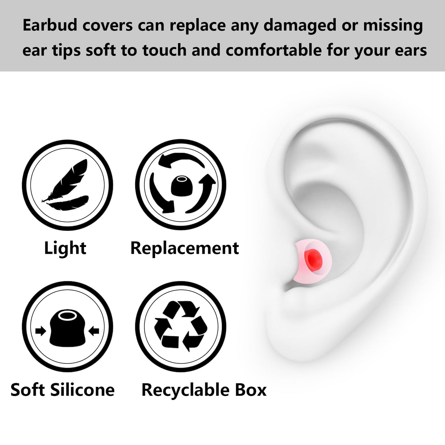 MMYQXI Silicone Replacement Earbud Tips Earbud Covers Ear Tips Fit for in-Ear Headphones (Inner Hole 3.8mm -5.1mm) Earbud Replacement Tips 9 Pairs