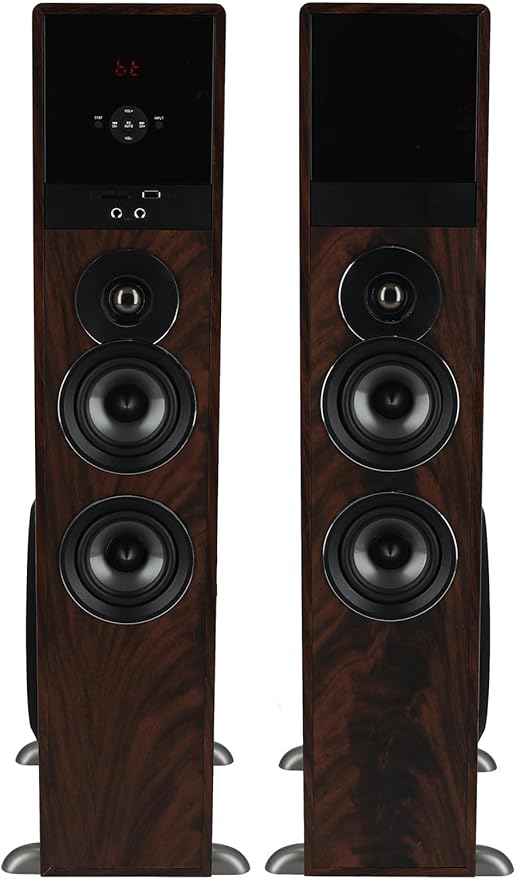 Rockville TM80D Powered Home Theater Tower Speaker System, Dark Wood, 800W, 8" Subwoofers, Bluetooth, USB/SD Playback, FM Radio, Remote Control, Karaoke Ready, Perfect for Home Entertainment