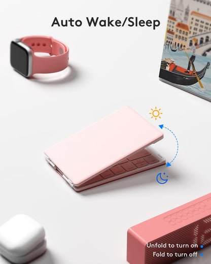 Samsers Ultra Slim Foldable Bluetooth Keyboard for Phone Tablet PC, Pink