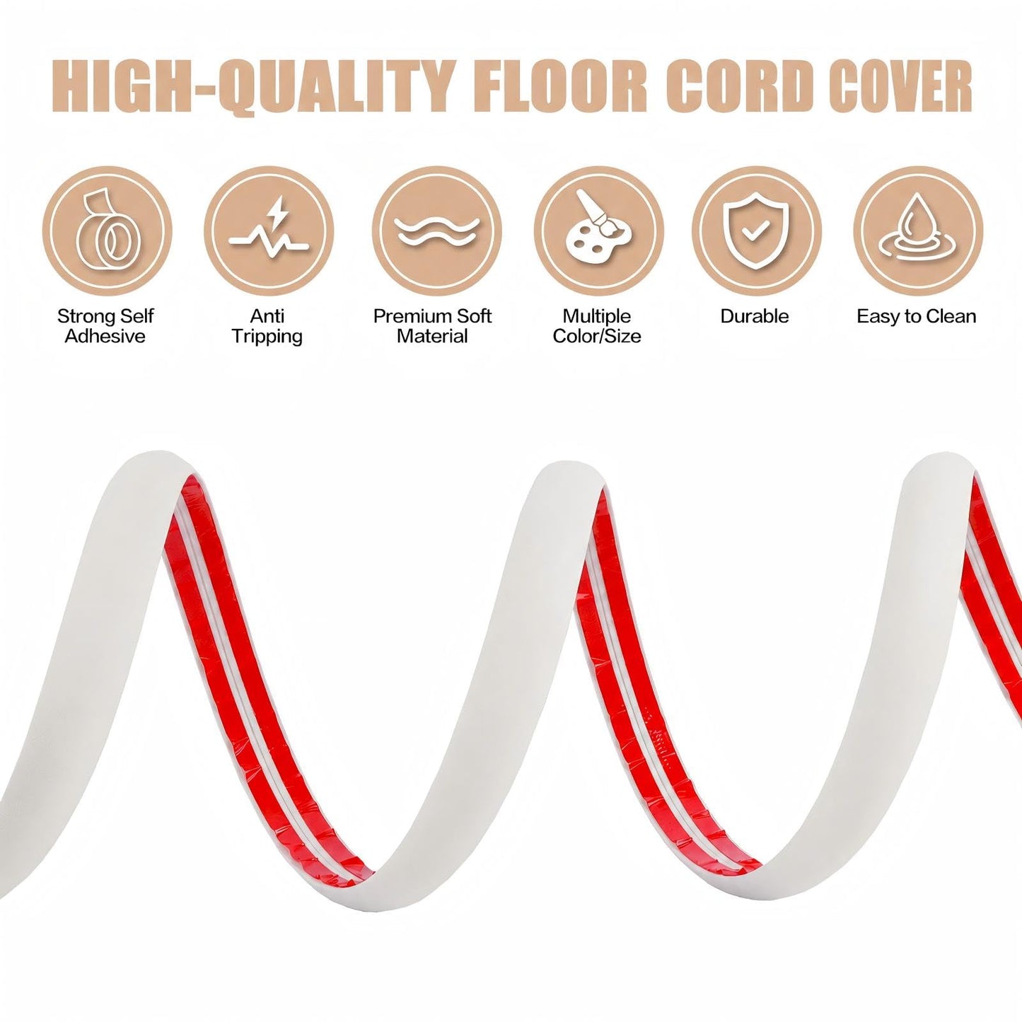 Floor Cord Cover Cable Cavity Self Adhesive Cord Hider Floor 10FT Floor Cable Management Power Cord Protector Floor Electric Cord Covers for Offices, Gym, Exhibitions (Beige, 1.18" x 10')