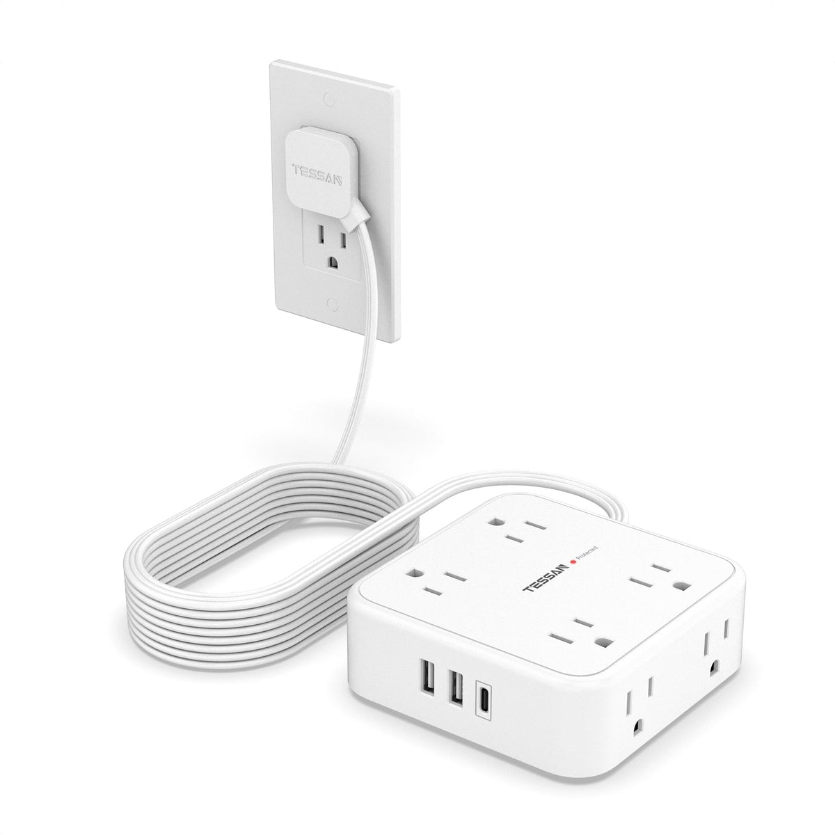 TESSAN Surge Protector Power Strip with 900J Surge Protection, 20 Ft, Grey