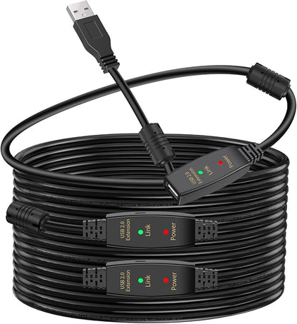 LDKCOK 100FT Active USB Extension Cable 2.0 Male to Female with A Extension chipset Signal Booster - Active Extension/Repeate