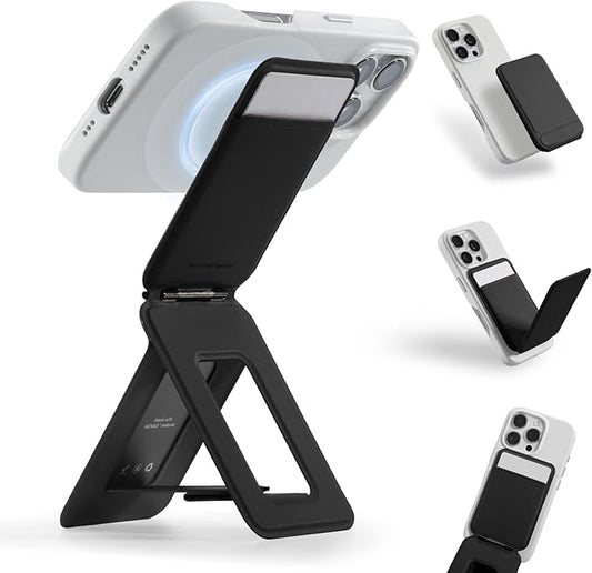 MOFT Phone Stand Wallet, NFC-Supported Tap-and-Go Card Holder, MOVAS Leather, Slim Magnetic Tripod for iPhone 17/16/15/14/13/12, Travel Essential Wallet Cell Phone Stand for 2 Cards, Jet Black