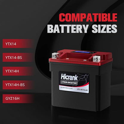 YTX14-BS/YTX14H/GYZ16H Lithium 12.8V 8Ah 480CCA LiFePO4 Motorcycle Battery, Fits for Honda KTM Yamaha Harely, Fit Motorcycle, Scooter,ATV, UTV, Jet Ski, Tractor,Riding Lawn Mower