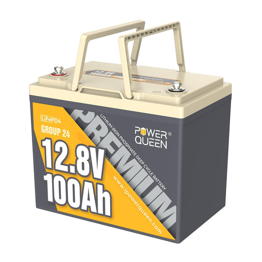 Power Queen 12V 100Ah LiFePO4 Lithium Battery, Group 24 for RV Trailer