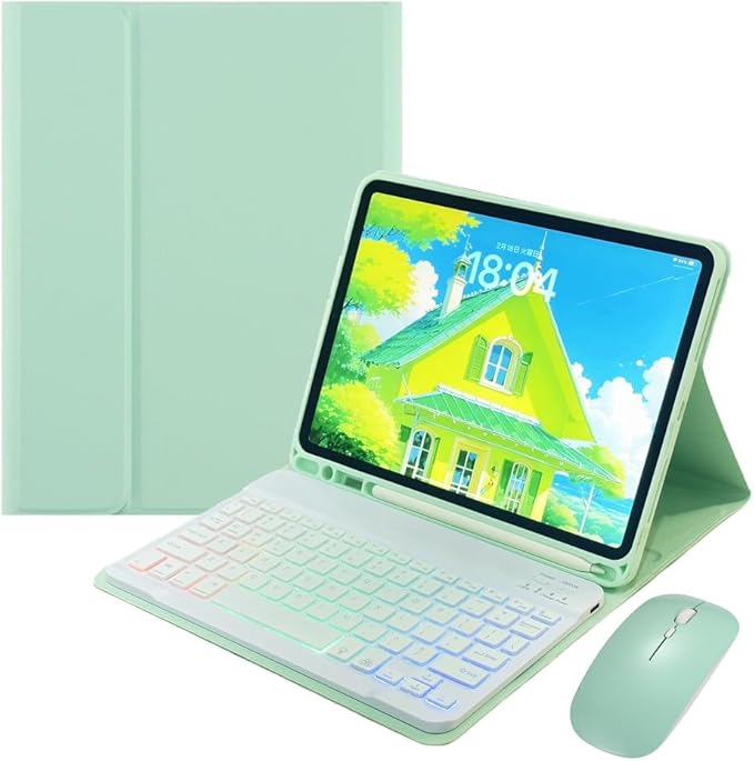 for iPad 11th (A16,2025) 11-inch, iPad 10th Gen 10.9 Inch 2022 Keyboard Case with Mouse and Rainbow Backlit Magnetic Detachable Bluetooth Keyboard Cover,Mint Green