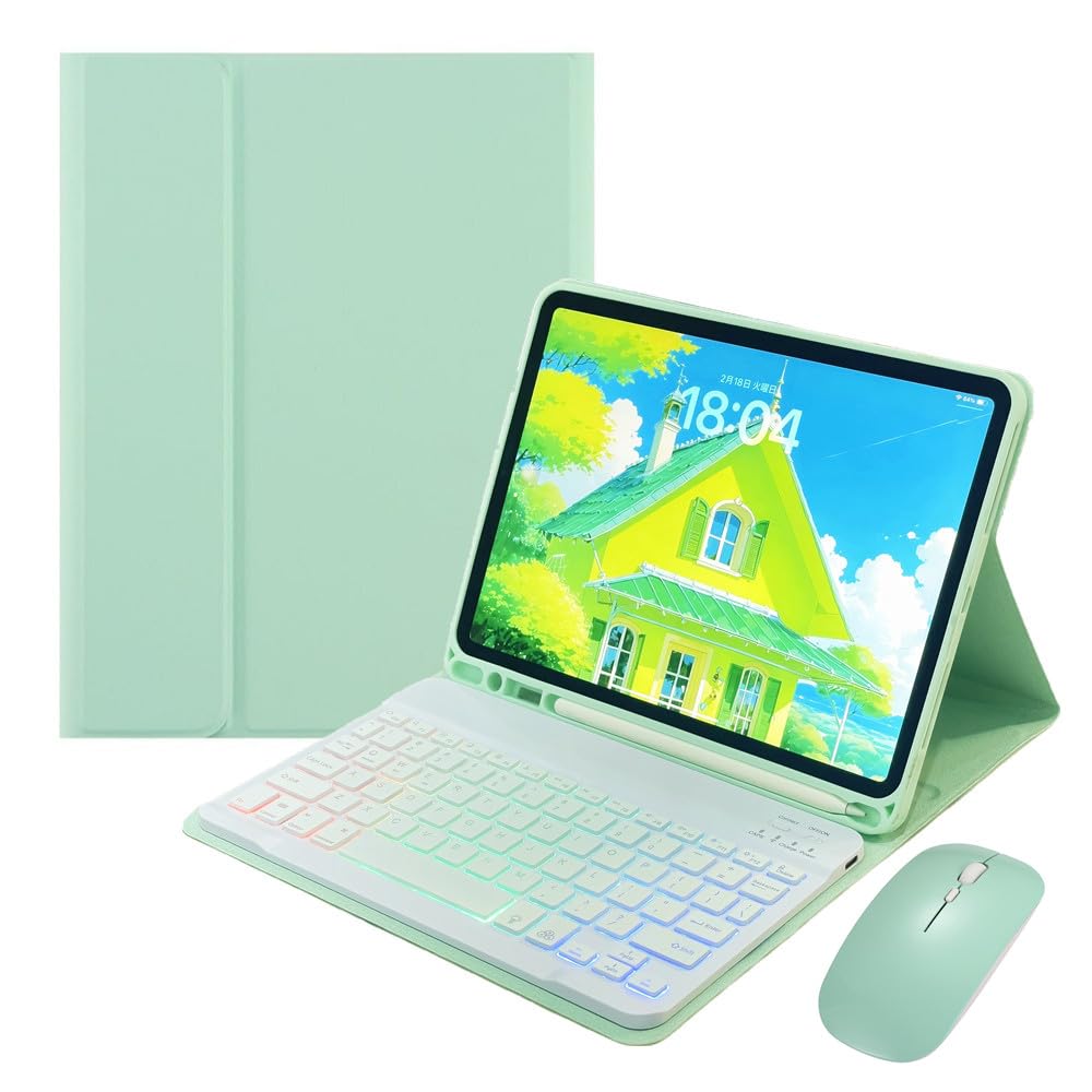 Disonbeir for iPad 11th (A16,2025) 11-inch, iPad 10th Gen 10.9 Inch 2022 Keyboard Case with Mouse and Rainbow Backlit Magnetic Detachable Bluetooth Keyboard Cover,Misty Blue