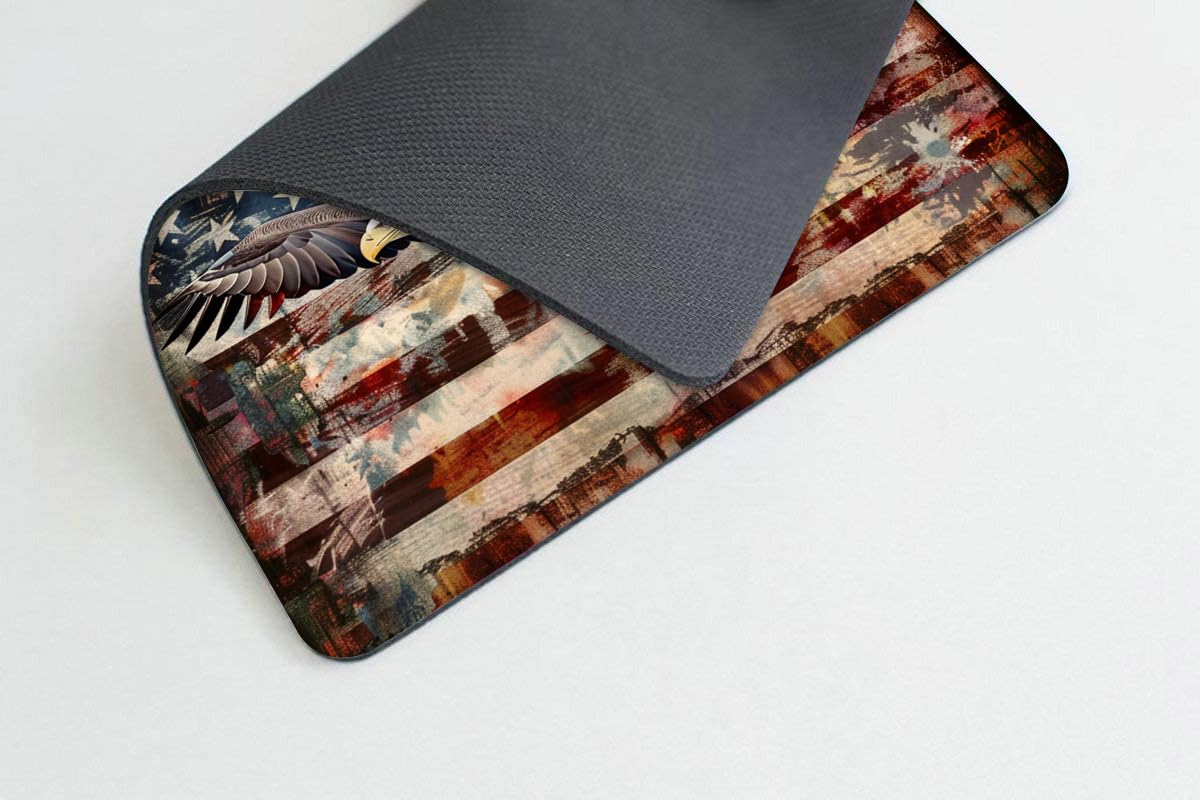 Square Mouse Pad Eagle with American Flag,Gaming Mouse Pads for Desk,Soft Computer Waterproof Non-Slip Mouse Mat