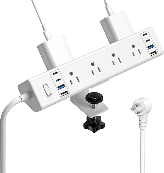 Jgstkcity Desk Clamp Power Strip 40W USB C,8-Outlet,8 USB,10FT,White