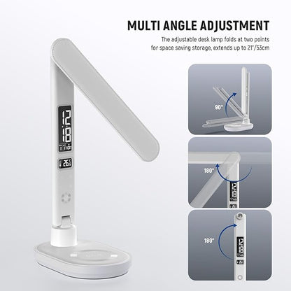 NEEWER Entry Level Version LED Desk Lamp with USB A Output, 3 Modes/5 Brightness Levels/4 RGB Effects/CRI85, LCD for Temp/Date/Time/Alarm, Eye Caring Touch Table Light for Home Office/Reading, N20