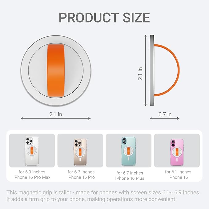 Grat 3 Lite Magnetic Phone Loop, [Nylon-core Silicone Strap] 360° Rotatable Phone Grip, Detachable Finger Holder Compatible with Magsafe for iPhone 16 15 14 13 12 Pro/max, Silver