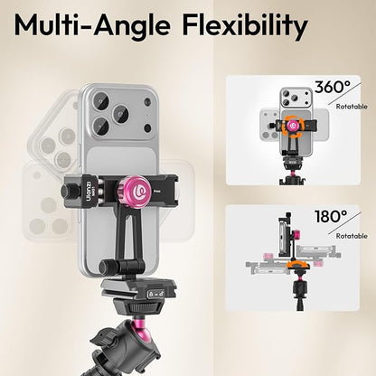 ULANZI MA51 Metal Phone Tripod Mount, Phone Clamp with Arca UKA Base, Cold Shoe, Arri Locating Holes, 360° Swivel 180° Tilt, Cell Phone Holder Compatible with iPhone 17 16 15 14 Samsung Cell Phone