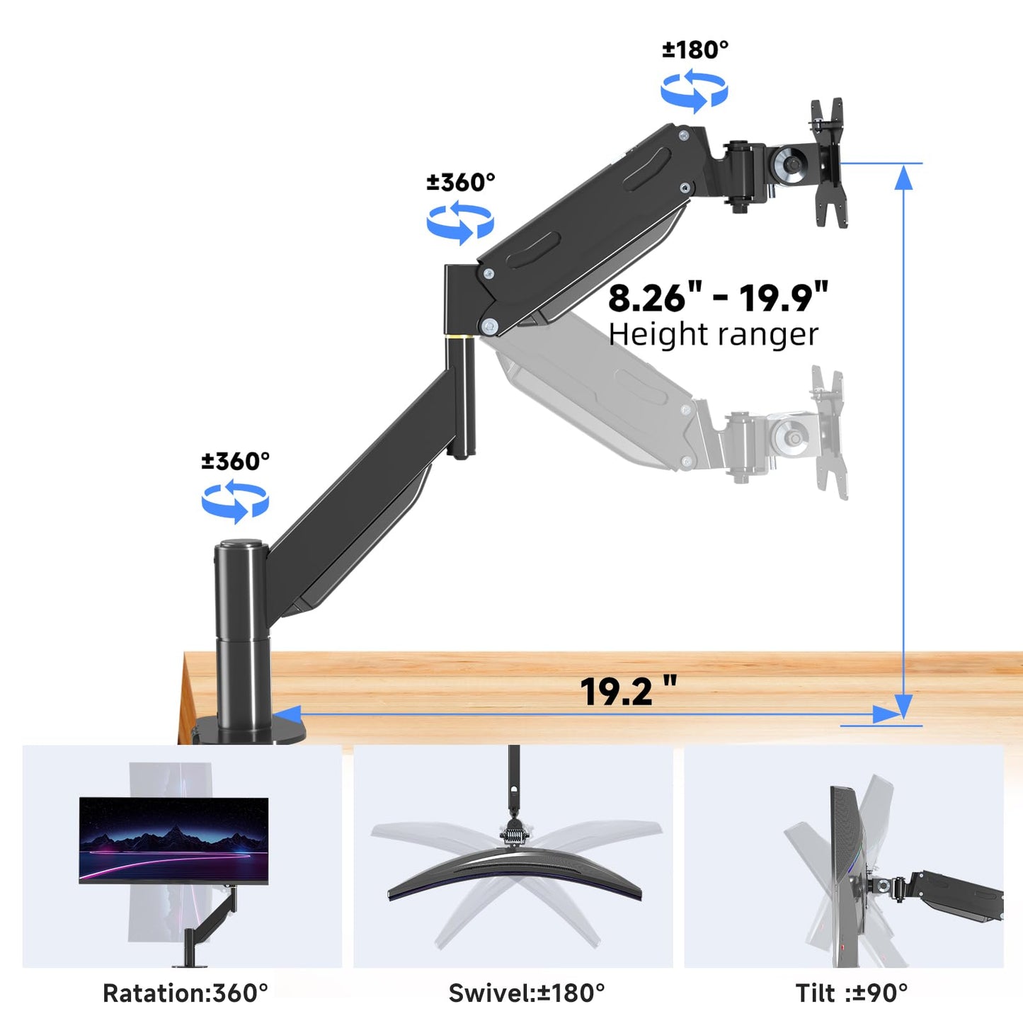 Pholiten Heavy Duty Monitor Arm for up to 49 inches