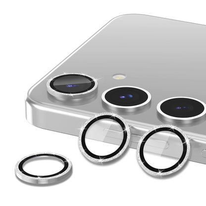 Avocase for Samsung Galaxy S25 Camera Lens Protector, Individual Metal Ring Tempered Glass Lens Cover, [Strong Adsorption] Scratch Resistant Ultra-Thin HD Clear Lens Cover, 1 Set-Silvery Sparkly