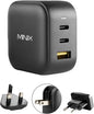 MINIX 66W Turbo 3-Port GaN Wall Charger 2 x USB-C Fast Charging Adapter, 1 x USB-A Quick Charge 3.0, Compatible with MacBook Pro Air, iPad Pro, iPhone 16/15/13/12/11, Galaxy S9 S8 and More (NEO P1)