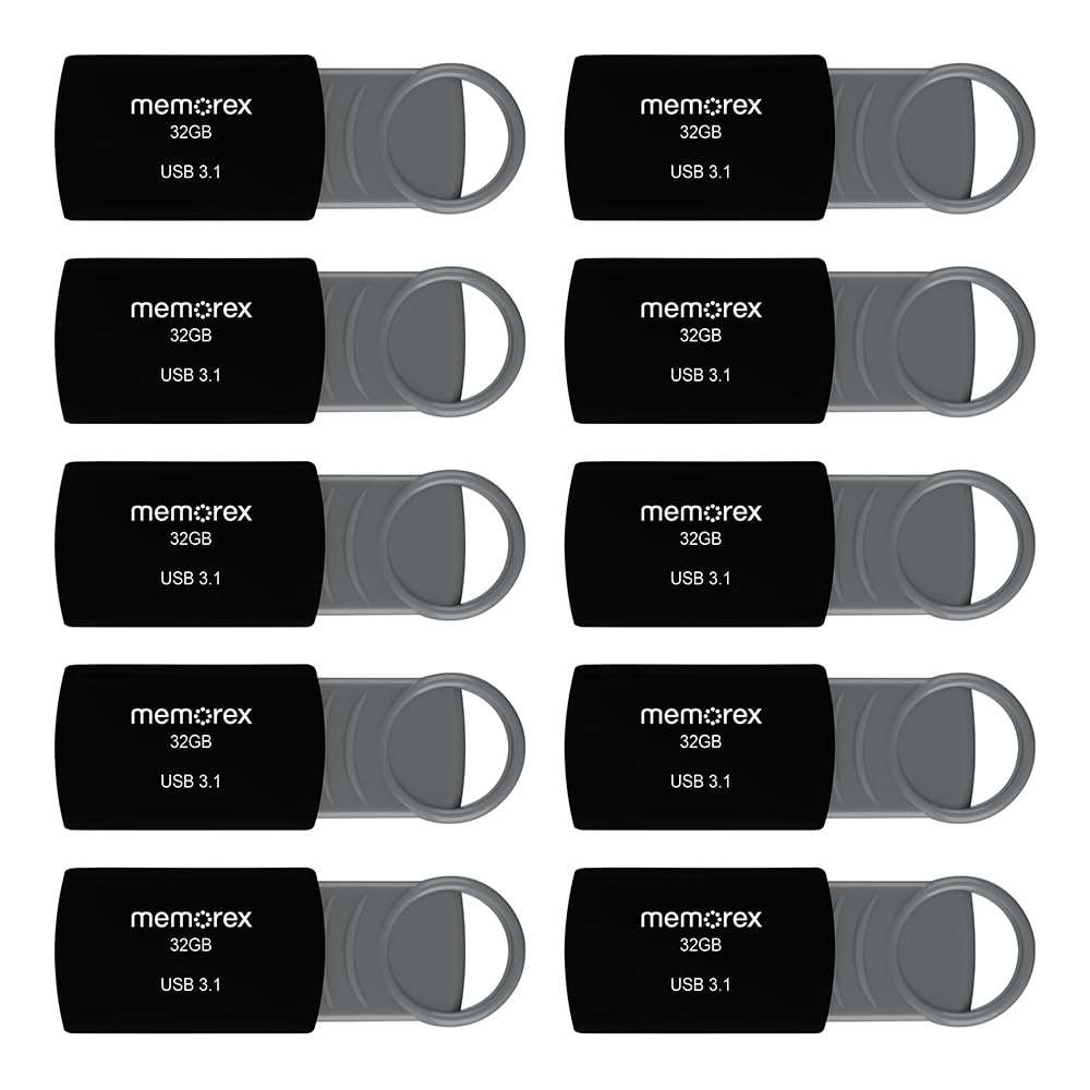 32GB Memorex USB 3.1 Flash Drive – Transfer Speeds Up to 10x Faster Than USB 2.0, Latest USB 3.1 Gen 1 Technology, Lightweight Design, for Daily File Management, Type-A Connector, 10-Pack