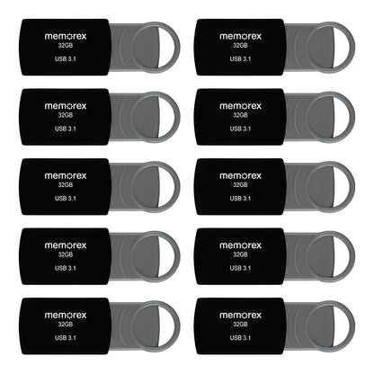 32GB Memorex USB 3.1 Flash Drive – Transfer Speeds Up to 10x Faster Than USB 2.0, Latest USB 3.1 Gen 1 Technology, Lightweight Design, for Daily File Management, Type-A Connector, 10-Pack