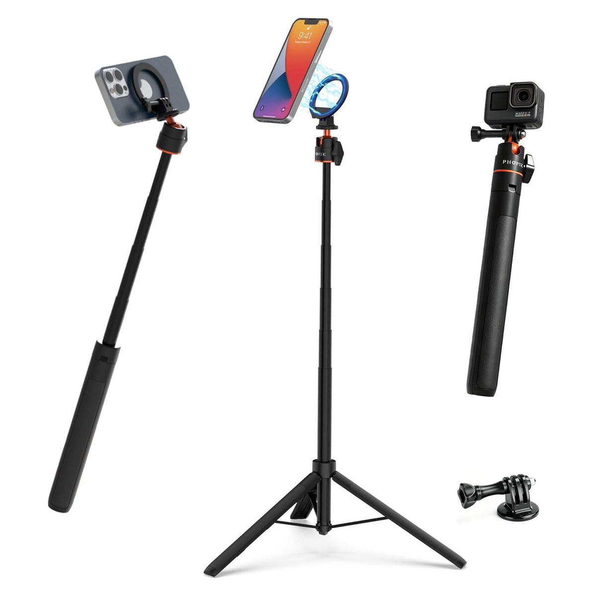 Phopik 55" Extendable Phone Tripod with Wireless Remote and Carry Bag