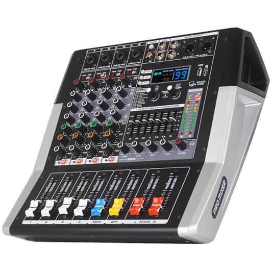 Yamnweo TF600 6-Channel Professional Mixer with Bluetooth Sound Bar with Power Amplifier 2 * 450W Power Output Powered Mixer, 7-Stage Equalizer, 99 DSP Effects, Recording Input USB Drive for Speakers