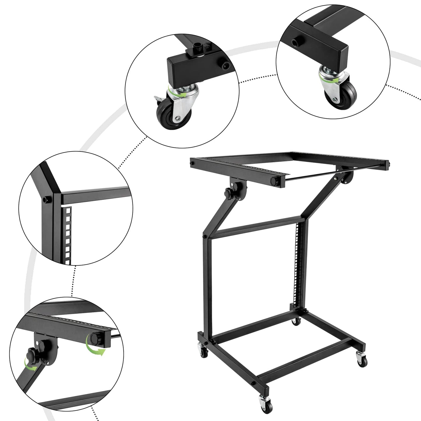 9U Professional DJ Stand Rack Mount DJ Mixer Stand Adjustable Stage Cart w/Wheel for Music Party Show Music Studios Performance Stages Concert Venues