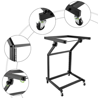 9U Professional DJ Stand Rack Mount DJ Mixer Stand Adjustable Stage Cart w/Wheel for Music Party Show Music Studios Performance Stages Concert Venues