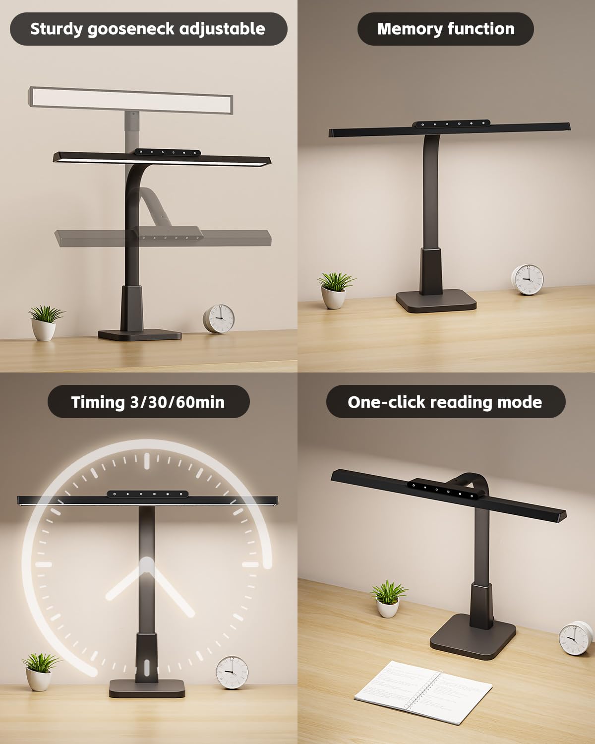 Desk Lamp with Stable Base, 1600LM Computer Desk Light with Timer Function
