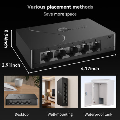 Goalake 5 Port Gigabit Managed Ethernet Switch, Easy Smart Network Splitter with VLAN & QoS, Desktop/Wall Mount, for Small Office Home Network