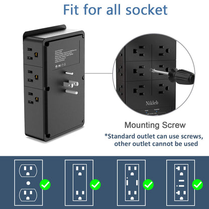 Surge Protector Nikleb, Wall Outlet with 4 USB Ports 5V 4.8A Total, 12 Multi Outlet Extender, Multiple USB Plug Adapter Wall Mount, Phone Chargier Organizer with Phone Holder, Heavy Duty