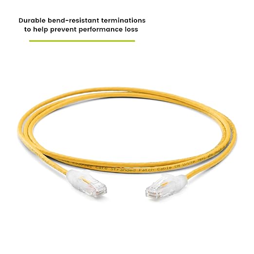 TRUECABLE Cat6 Component Rated Patch Cable, Unshielded (U/UTP), 7ft, Yellow, 28AWG Solid Copper, Snagless 10G High-Speed Ethernet Cable, PoE++ 4PPoE 100W, UL Listed, RoHS-3, 1 Pack