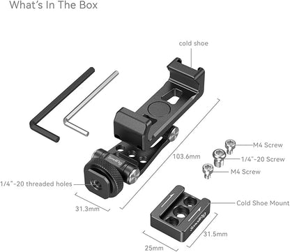 SMALLRIG Universal Phone Tripod Mount, Metal Cell Phone Mount with Cold Shoe Mount and M4 Screws for DJI RS 4 Mini/Pro, Free Adjustment Phone Mount Adapter for iPhone 16 15, for Samsung Galaxy- 4301