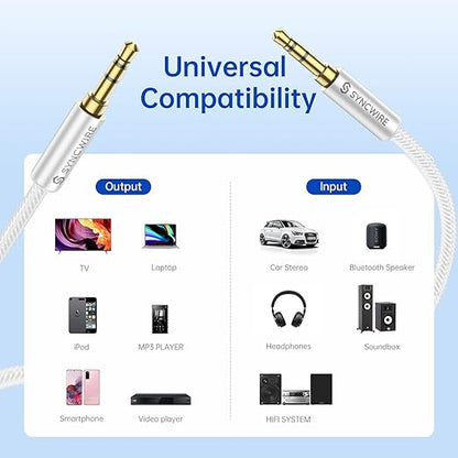 SYNCWIRE Aux Cable 3.5 mm Audio Cable - 2 m Nylon Jack Cable for Headphones, Apple iPhone iPod iPad, Echo Dot, Home/Car Stereos, Smartphones, MP3 Players and More - Silver