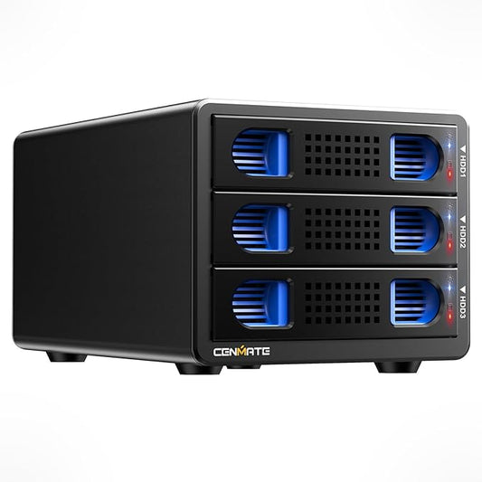 CENMATE Aluminum 3 Bay 10Gbps HDD Enclosure with Cooling Fan for 2.5“/3.5" SATA HDD/SSD with USB A/C 3.2 Gen 2, Support Hot Swappable, Tool-Free Hard Drive Enclosure