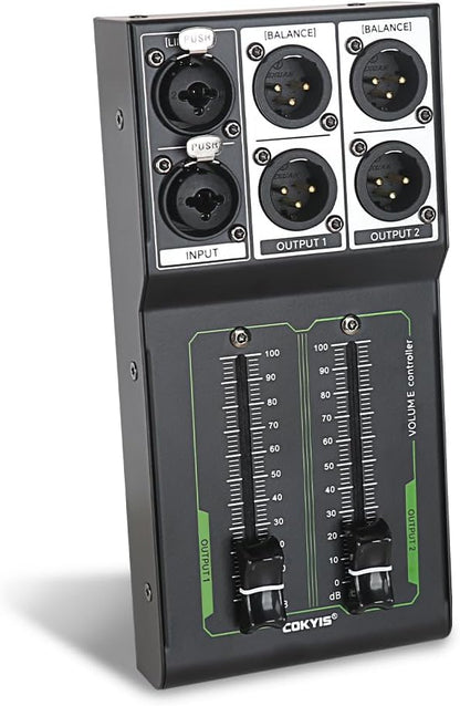Passive Stereo Volume Controller, XLR 2 Input 2 Output Stereo Studio Controller, Plug and Play for Studio Speakers, Home Audio with Metal Interfaces, Great for Live Performance