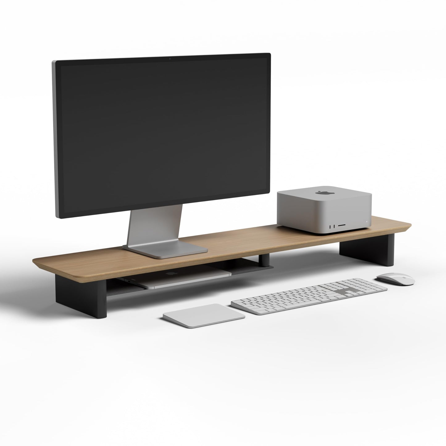 amesoba White Oak Dual‑Tier Ergonomic Desk Setup – Modern Wooden Monitor Stand & Workspace Riser, Home Office & Minimalist Aesthetic (White Oak, Large)