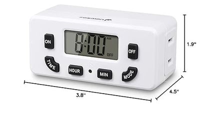 Fosmon Digital Timer for Electrical Outlets, Indoor 24 Hour Light Timer Programmable, Mini Plug in Outlet for Lamps, Fans, Grow Lights, 2 On/Off Programs, 15A/1875W, ETL Listed