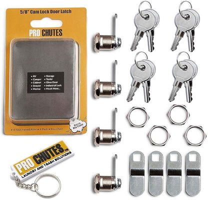 Cabinet Cam Lock - 5/8" Pack of 4 Cabinet Locks with Keys for RVs, Drawer Lock Including 4 Cylinder Round Face Tool Box Locks, 4 Straight & 4 Offset Cams, 4 Alike Keys with Bonus Key Chain