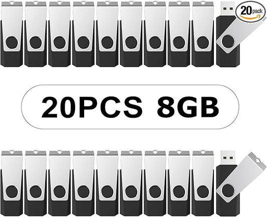 TOPESEL 20PCS 8GB Bulk USB 2.0 Flash Drive Swivel Memory Stick Thumb Drives Pen Drive (8G, 20 Pack, Black)