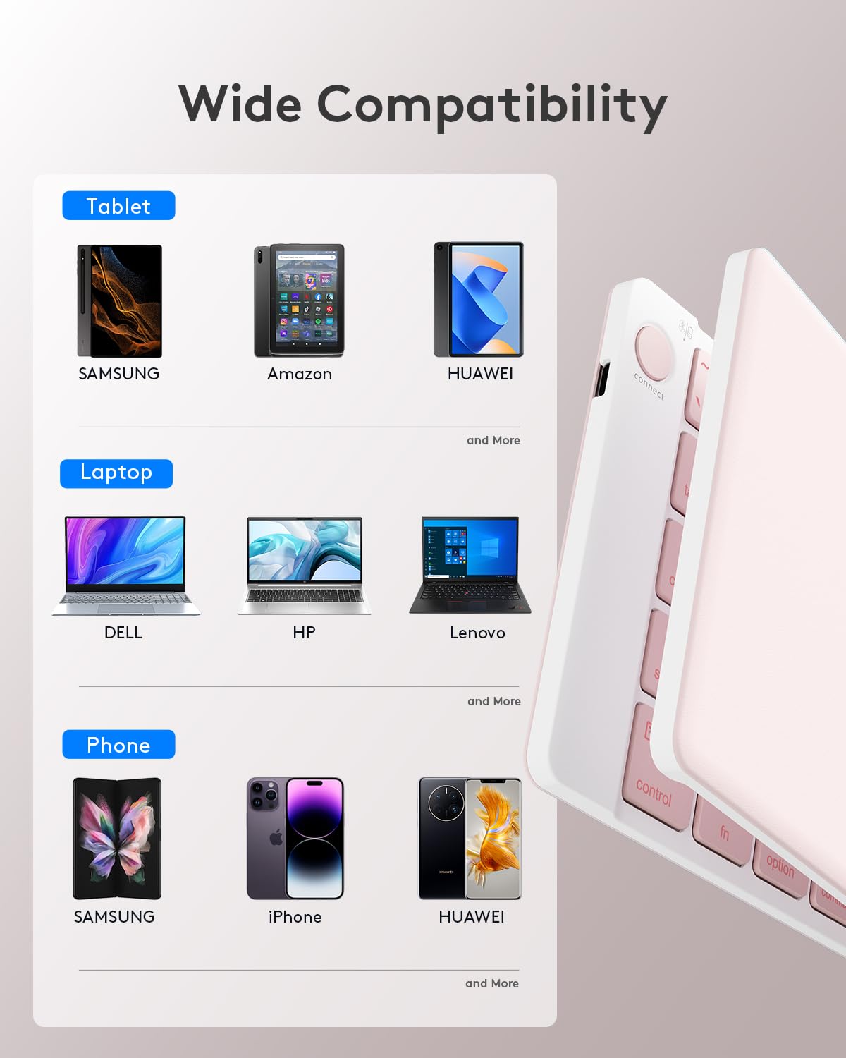 Samsers Ultra Slim Foldable Bluetooth Keyboard for Phone Tablet PC, Pink